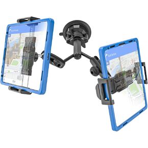 Dual-Head Truck Windshield Tablet Mount, Metal Ball Head Adjustable 360° Rotation Dashboard Holder, Fit Thickness Case (Deep Max 1.18'') for iPad Pro/Air/Mini, Galaxy Tab, all 6.1-15.6" Devices