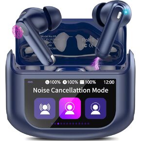 Wireless Earbuds, Bluetooth 5.4 Ear Buds with Multifunctional Touch Screen, 48H Bass Stereo Headphones with ANC/ENC Noise Cancelling/Transparency Mode, IPX7 Earphones with 5 EQ Modes, Blue