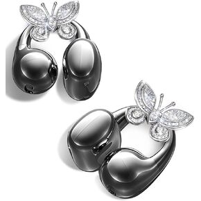 King Lucky Clip-on Earbuds Jewelry Wireless Bluetooth 5.4 Comfortable Open Ear Headphones with Detachable Butterfly Earrings,IPX5 Waterproof, 50H Play, for Women, Gift,Parties,Festival (White)