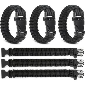 3 Pack Paracord Survival Bracelet 9.7" Wristband with Whistle