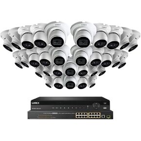 Lorex 4K 8MP (32 Camera Capable) 8TB Wired PoE NVR System with 32 IP Indoor/Outdoor Metal Dome Cameras - Color Night Vision, Smart Motion Detection (Person/Vehicle), IP67, Listen-in Audio (White)