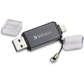 فيرباتيم ذاكرة فلاش ستور اند جو مزدوجة USB 3.0 لاجهزة ابل لايتنينج سعة 16 جيجابايت - جرافيت