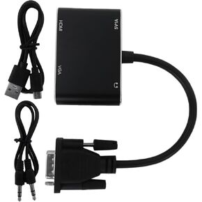 2 in 1 VGA to HDMI+VGA Adapter 1080P Full HD Video Audio Converter Compatible for Widows 7/8/8.1/10/11/11 pro, with 3.5mm Audio Port, Fully Plug & Play