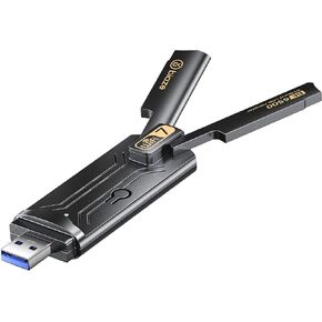 WiFi 7 Wireless Network Card, Plug and Play Without Removing Host, USB 3.0, Total Speed 6500Mbps, Tri-Band Wireless, Driver Included, Windows 10/11 Compatible.