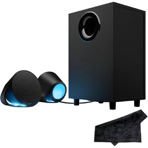 Logitech G560 PC Gaming Speaker System | 2.1 DTS:X Ultra Positional Surround Sound, Immersive Game-Driven LIGHTSYNC RGB, Two Speakers and Subwoofer | with Signature Series Microfiber Cloth