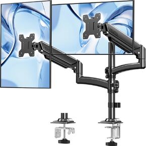 Dual Monitor Stand for Computer Screen up to 32", Taller Monitor Arms Holds 22 lbs Each, Dual Monitor Desk Mount, Height Adjustable Gas Spring VESA Mount with C-clamp Grommet Mounting, Black, Freelift