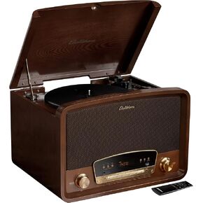 Electrohome Kingston 7-in-1 Vintage Vinyl Record Player Stereo System with 3-Speed Turntable, Bluetooth, AM/FM Radio, CD, Aux in, RCA/Headphone Out, Vinyl/CD to MP3 Recording & USB Playback (RR75)