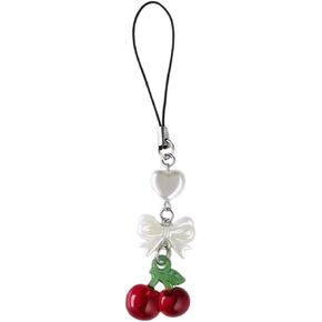Red Handcrafted Cherry Phone Charm Cute Fruit Chain Pendant Strap Lanyard Backpack Pendant for Bag Key Cute Keychain,Cell Phone Charms key Chain Accessories