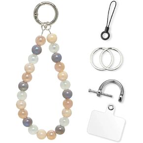 حزام سحر الهاتف ، سوار من اللؤلؤ الزجاجي مع Tether Tab & Metal Buckle للهاتف المحمول ، سلسلة مفاتيح المعصم لمفاتيح السيارات مع حلقة D للنساء.