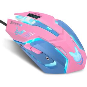 HXMJ Pink Wired USB Computer Mouse,7 Colors Backlit,Silent Buttons for MacBook,Computer PC,Laptop