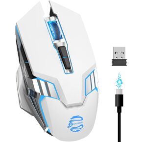 Bluetooth Gaming Mouse, RGB Rechargeable USB Wireless Mouse, Quiet Click, LED Backlit, Ergonomic, with Side Button, 6 Button, DPI Adjustable, Computer Mice for Laptop PC MacBook Chromebook - Grey