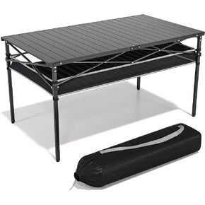 Folding Camping Table, Aluminum Roll-up Table with Storage Net and Carrying Bag, Outdoor Lightweight Camp Table for Picnic, Camping, Beach,Backyard, BBQ, Party, Patio