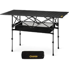 BUNKER INDUST Folding Camping Table, Outdoor Portable Roll-Top Aluminum Table with Carry Bag for Picnic,Beach,BBQ,Backyards, Adjustable Height