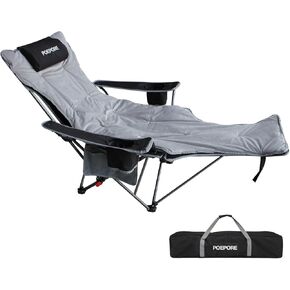 Reclining Camping Chair with Removable Footrest Lounge Chair with Headrest, Cotton Cushion, Portable Adjustable Folding Chairs
