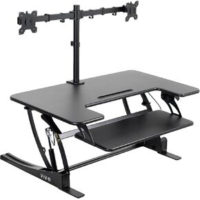 VIVO 36 inch Standing Desk Converter with Dual Monitor Mount Arms for up to 30 inch Screens, Height Adjustable Desk Riser, Black, DESK-KIT-0V02