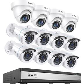 ZOSI 1080p 16 Channel Security Camera System with AI Human Vehicle Detect, H.265+ 16CH DVR Recorder, 12 x 1080p Surveillance CCTV Bullet Dome Camera Outdoor, 80ft Night Vision, 90° View Angle (No HDD)