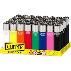 Clipper - Classic Large Reusable Lighter - Iconic Premium Refillable Lighters Bulk Pack - Replace Butane, Flint, and Spark Wheel for Unlimited Lights - 48 Pack - Assorted Solids