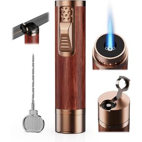 Torch Lighter, All-in-one Torch Lighter with Punch, Holder, Draw Enhancer Tool, Windproof Jet Flame Lighters, Gifts for Men Accessories, Refillable Butane Lighters for Candles, Travel (Without Gas)