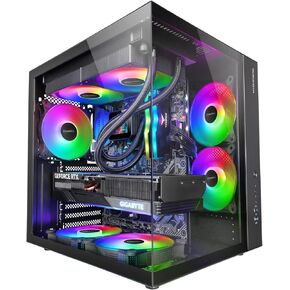 MC-Art White, ATX Gaming PC Case, Double Tempered Glass Drawable, ARGB 12 Modes, 12cm Fan