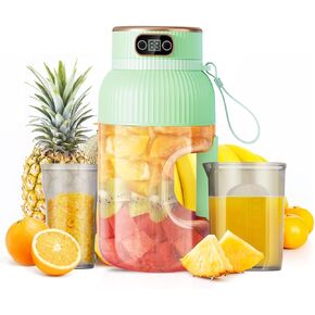Multifunctional Portable Juicer Cup with Digital Display, Portable Smoothie Blender On the Go, Personal Blende, for Shakes, Smoothies, Dishwasher Safe (green, Single Cup Double Lid)