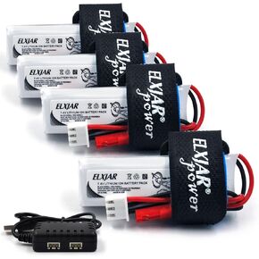 (4 عبوات) 2S 7.4V 600mAh Li-Ion بطارية مع شاحن 2 في 1 لطائرات XK A280 A160 A300 RC ، الطائرات الشراعية ، الطائرات بدون طيار FPV ، طائرة هليكوبتر RC ، ونماذج الألعاب