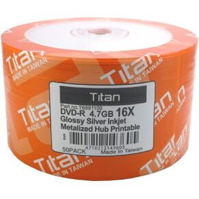 16X DVD-R Glossy Silver Inkjet Hub Printable, Metalized Hub 4.7GB (T6891100) in 50 Shrink Wrap