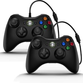 CHENGDAO PC Controller Wired, PC Gaming Controller Compatible with Microsoft Xbox 360 & Slim/PC Windows 11/10/8/7, Dual Vibration Gamepad, Ergonomic Design, Black*2