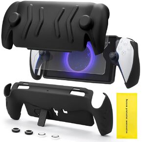 Full Protective Case Cover for PlayStation Portal Remote Player,with a Tempered Glass Film and 2 Sets of Joystick Covers (Black)