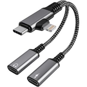 USBC Splitter 1 في 2 Out Out Usb C سماعات رأس وشاحن - اكتب C & Lightning Mal