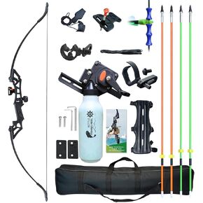 Recurve Bow Fishing Combo Kit Archery and Arrow Set for Adults Beginner with 40 Meters Bowfishing Reel Bottle Portable Bow Bag