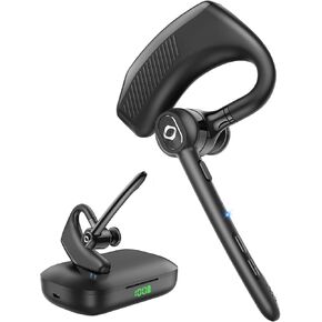 Bluetooth Headset Wireless Earpiece Microphone 180H Playtime 1000mAh Wireless Charging Case Handsfree Over Ear Earphones LED Display for iPhone iOS Android Cell Phones PC Computer Trucker Drivers Work