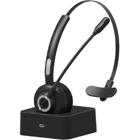 سماعات الرأس اللاسلكية ، سماعات رأس Bluetooth Trucker مع الميكروفون ، إلغاء الضوضاء على سماعات الأذن Bluetooth مع قاعدة الشحن ، تحدث في Clarity Pro for Office Home PC iPhone