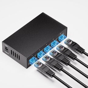 5-Port Gigabit Ethernet Switch, Unmanaged Home Network Switch Hub, Ethernet Splitter | Auto-Sensing Ports | Plug-and-Play | Silent Operation | Black Metal Case | Limited Lifetime Protection