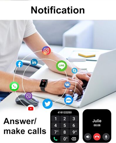 Smart Watch (Answer/Make Calls), 1.85" Smart Watches for Women Men Digital Watch Fitness Tracker with 100+ Sport Modes Heart Rate Monitor Watch for iOS Android Phones Waterproof (Light Pink) in Saudi Arabia