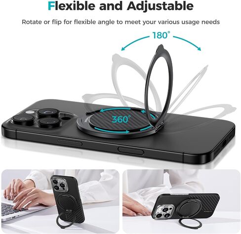 BENKS ArmorPop Magnetic Phone Grip & Stand for MagSafe, 360° Rotation Adjustable Phone Ring Holder for iPhone 16/15/14/13/12 Series, Durable Kevlar Design in Kuwait