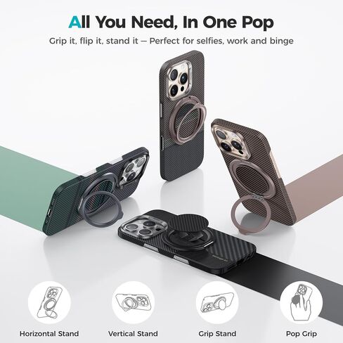 BENKS ArmorPop Magnetic Phone Grip & Stand for MagSafe, 360° Rotation Adjustable Phone Ring Holder for iPhone 16/15/14/13/12 Series, Durable Kevlar Design in Kuwait
