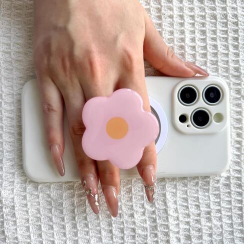 Phone Grip Compatible with Magsafe - Cute Flower Series Multi Functional Magnetic Phone Grip with Expanding Kickstand Include Magnetic Adapter Ring (Pink) in Saudi Arabia