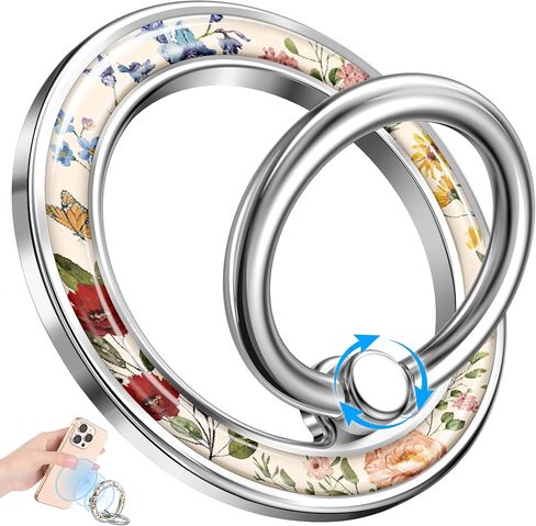 Phone Ring Holder Compatible with MagSafe - Magnetic Cell Phone Grip for Women Girls Magnet Removable Finger Ring Grip Stand Cute Girly Kawaii Vintage Flower for iPhone 16 15 14 13 Pro Max Plus in Saudi Arabia