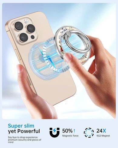 Phone Ring Holder Compatible with MagSafe - Magnetic Cell Phone Grip for Women Girls Magnet Removable Finger Ring Grip Stand Cute Girly Kawaii Vintage Flower for iPhone 16 15 14 13 Pro Max Plus in Saudi Arabia