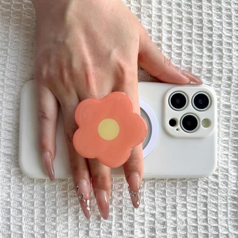 Phone Grip Compatible with Magsafe - Cute Flower Series Multi Functional Magnetic Phone Grip with Expanding Kickstand Include Magnetic Adapter Ring (Pink) in Saudi Arabia
