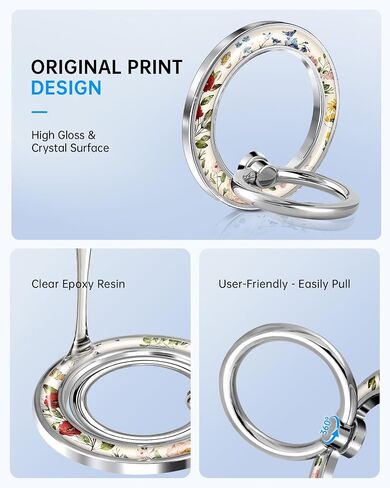 Phone Ring Holder Compatible with MagSafe - Magnetic Cell Phone Grip for Women Girls Magnet Removable Finger Ring Grip Stand Cute Girly Kawaii Vintage Flower for iPhone 16 15 14 13 Pro Max Plus in Saudi Arabia