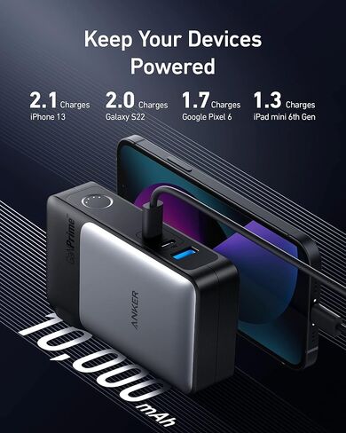 Anker GaNPrime Power Bank, 2-in-1 Portable Charger, 10,000mAh 30W USB-C Battery Pack with 65W Wall Charger, Works for iPhone 15/15 Plus/15 Pro/15 Pro Max/14/13, Samsung, Pixel, MacBook, Dell in Saudi Arabia