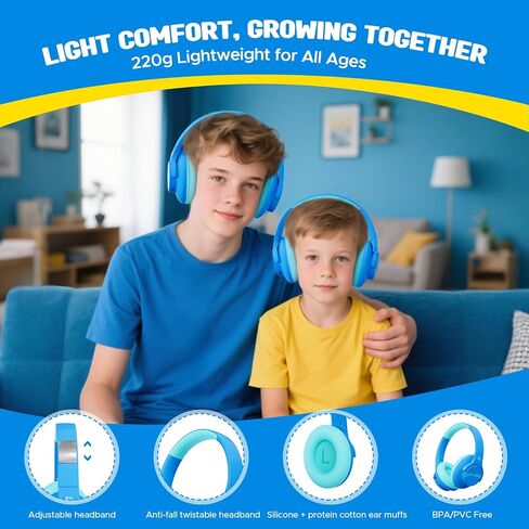 Nova1lite Kids Wireless Wireless Noves Deganing سماعات الرأس ، Bluetooth 5.3 ، المجلد الآمن 74/85/94dB ، بطارية 40 ساعة حقيقية ، شحن سريع من النوع C ، ميكروفون مدمج لطائرة السفر المدرسية ، الأرجواني in Saudi Arabia