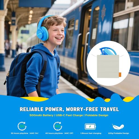 Nova1lite Kids Wireless Wireless Noves Deganing سماعات الرأس ، Bluetooth 5.3 ، المجلد الآمن 74/85/94dB ، بطارية 40 ساعة حقيقية ، شحن سريع من النوع C ، ميكروفون مدمج لطائرة السفر المدرسية ، الأرجواني in Saudi Arabia