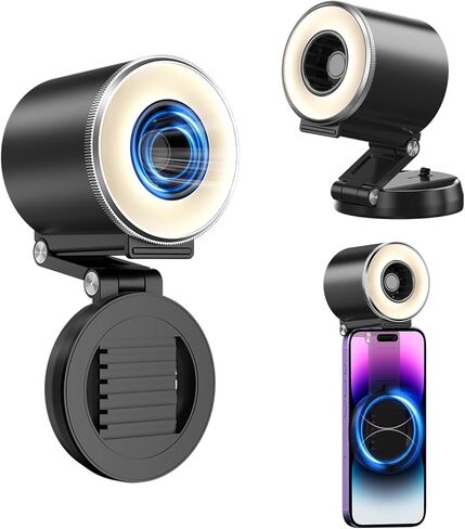 yAyusi 2 in 1 Magnetic Portable iPhone Selfie Light with Fan, Mini Phone Ring Light, 3 Colors and Adjustable Wind Speed, Foldable and Retractable, Suitable for Photo/Live/Video Recording (Beige) in Saudi Arabia