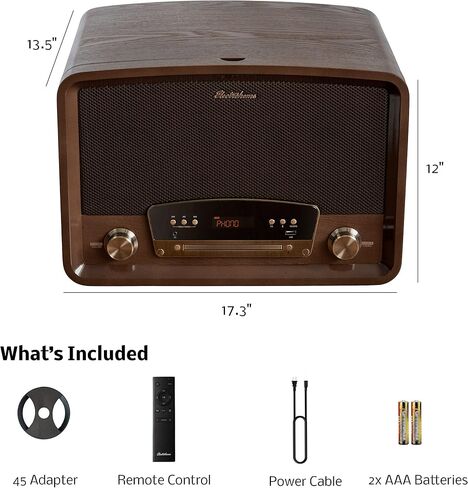 Electrohome Kingston 7-in-1 Vintage Vinyl Record STEREO STEREO مع 3 سرعات القرص الدوار ، بلوتوث ، راديو AM/FM ، CD ، AUX In ، RCA/Headphone Out ، Vinyl/CD لتسجيل MP3 وتشغيل USB (RR75) in Kuwait