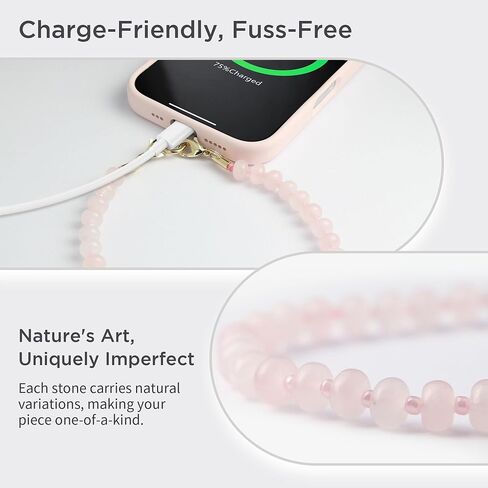 Natural Stone Phone Charm, Beaded Healing Phone Wrist Strap, Handmade Cellphone Chain Lanyard with Tether Tab in Kuwait
