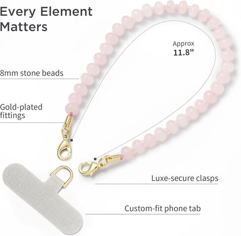 Natural Stone Phone Charm, Beaded Healing Phone Wrist Strap, Handmade Cellphone Chain Lanyard with Tether Tab in Kuwait