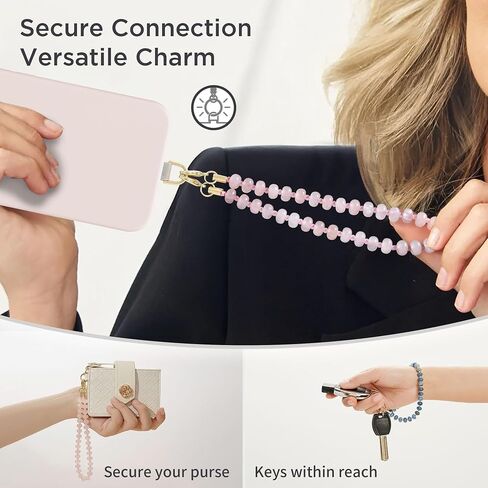 Natural Stone Phone Charm, Beaded Healing Phone Wrist Strap, Handmade Cellphone Chain Lanyard with Tether Tab in Kuwait