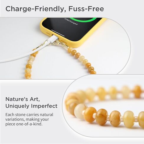 Natural Stone Phone Charm, Beaded Healing Phone Wrist Strap, Handmade Cellphone Chain Lanyard with Tether Tab in Kuwait